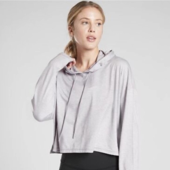 Athleta Tops - Athleta Uptempo Cropps Hoodie Long Sleeve Lightweight Sweater Gray Small
